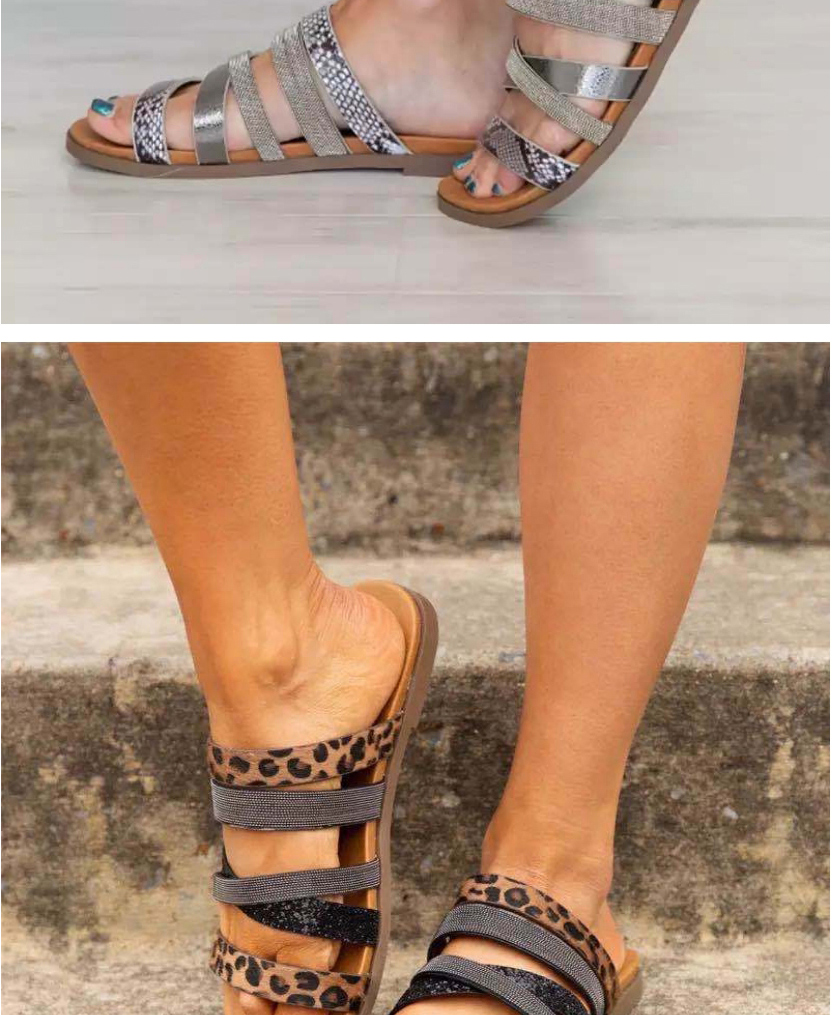 Fashion Serpentine Leopard Flat Sandals,Slippers