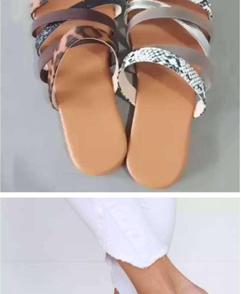 Fashion Serpentine Leopard Flat Sandals,Slippers