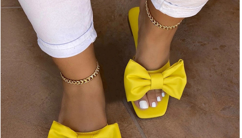 Fashion Yellow Bow Flat Beach Sandals,Slippers