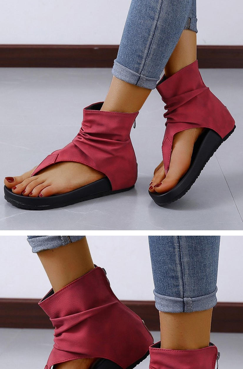 Fashion Wine Red Zipper Beach Sandals,Slippers