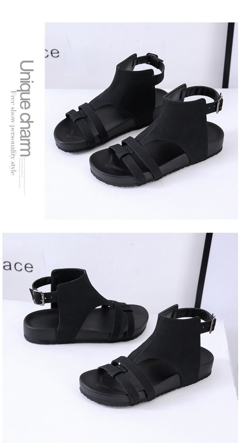 Fashion Black Thick-bottom Belt Buckle Wisp Roman Sandals,Slippers