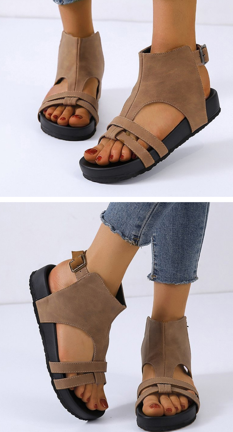 Fashion Brown Thick-bottom Belt Buckle Wisp Roman Sandals,Slippers