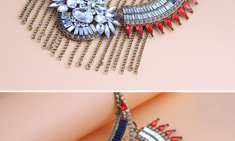 Fashion Red Diamond Flower Tassel Alloy Necklace Earring Set,Jewelry Sets