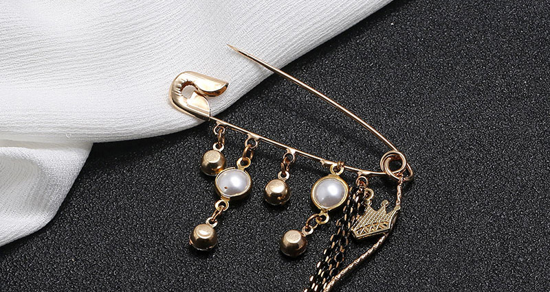 Fashion Golden Crown Diamond Pearl Tassel Alloy Brooch,Korean Brooches