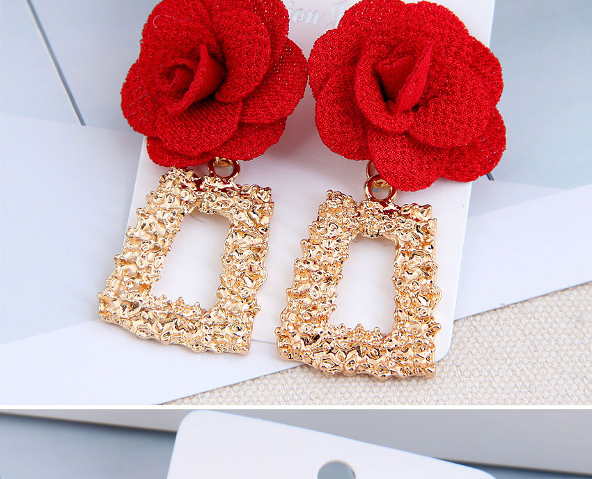 Fashion Red Geometric Alloy Flower Earrings,Stud Earrings