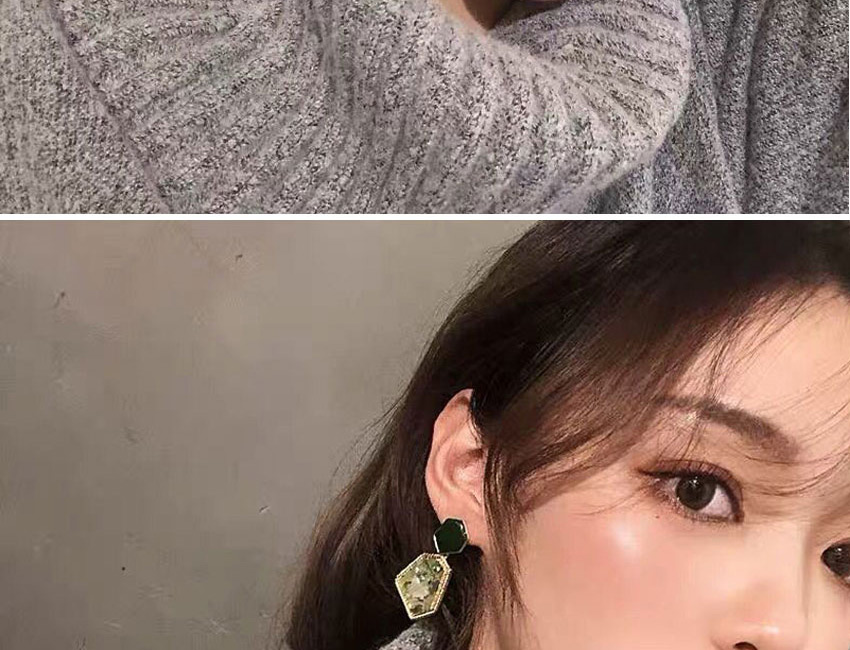 Fashion White Geometry Oil Drop Alloy Earrings With Crushed Stone,Stud Earrings