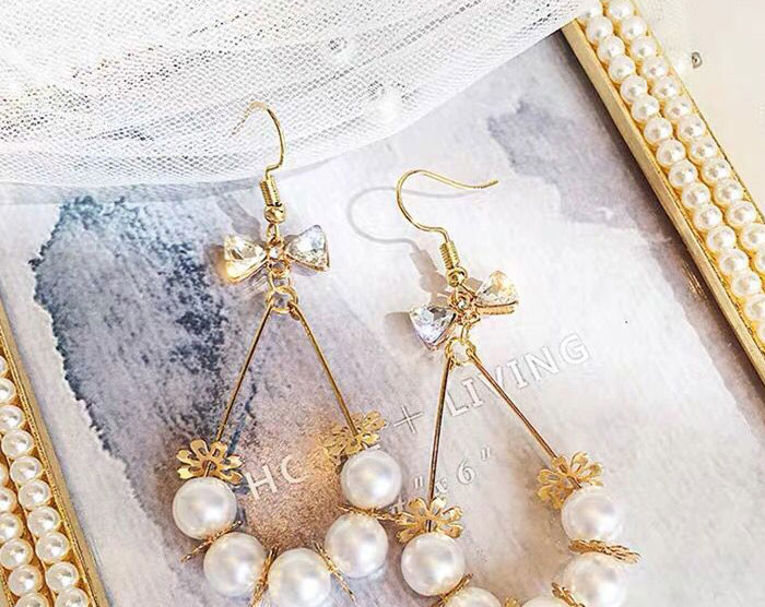 Fashion Golden Diamond-studded Pearl Butterfly Combined With Gold Earrings,Drop Earrings