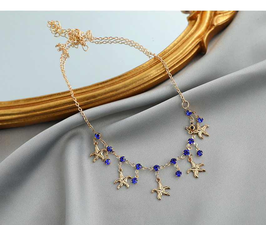 Fashion Golden Alloy Starfish Lock Multi-layer Necklace,Pendants