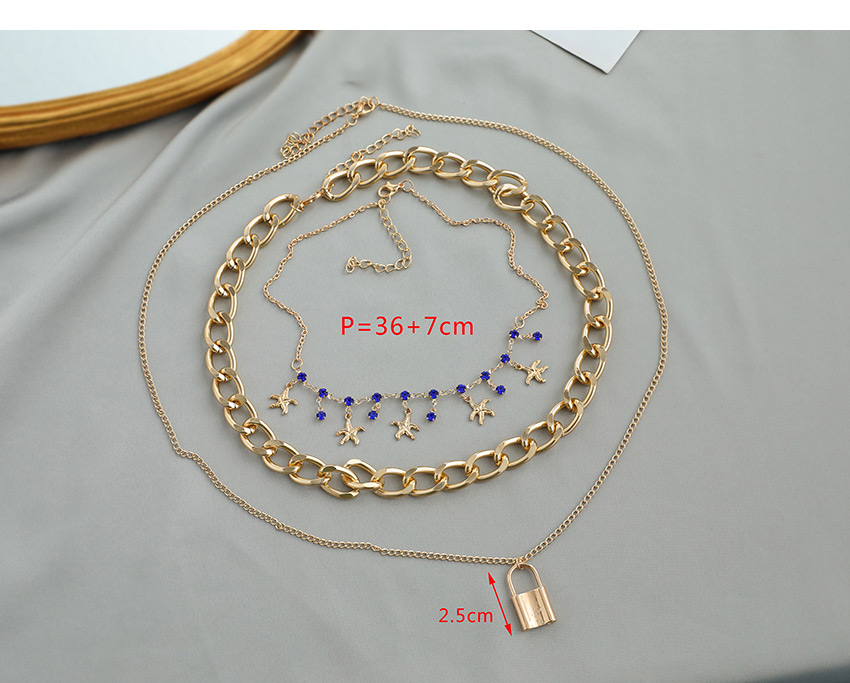 Fashion Golden Alloy Starfish Lock Multi-layer Necklace,Pendants