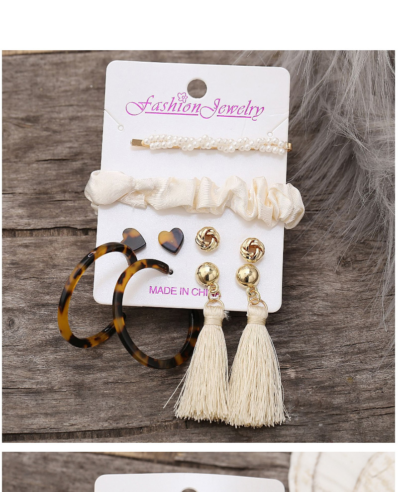 Fashion Golden Diamond-set Love Tassel Pearl Hair Clip Rope Earring Set,Jewelry Sets