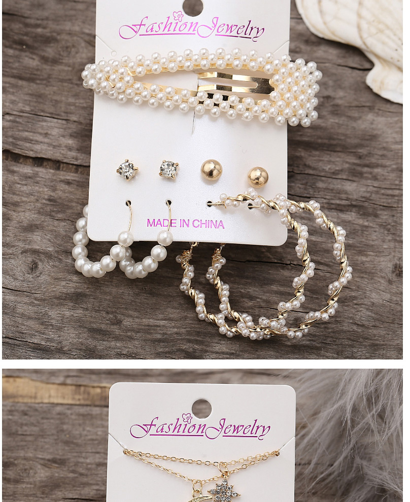 Fashion Golden Diamond-set Love Tassel Pearl Hair Clip Rope Earring Set,Jewelry Sets