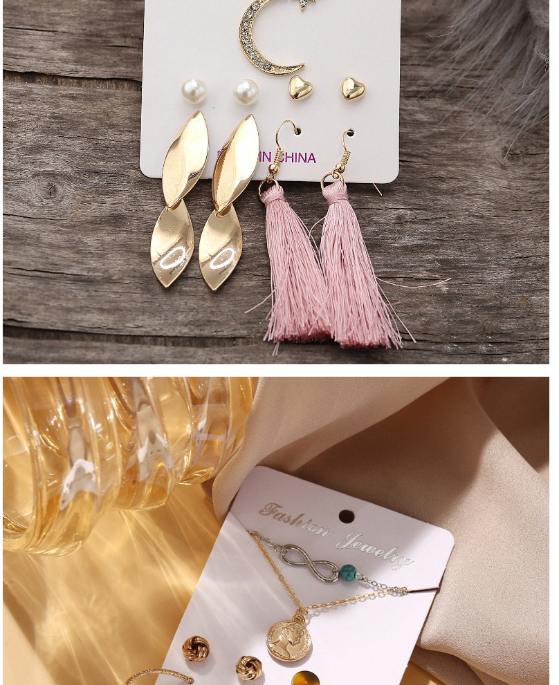 Fashion Golden Pentagram Pearl Geometric Necklace Hairpin Earring Set,Jewelry Sets