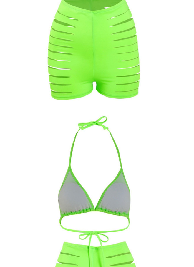 Fashion Green Plain Cut Hollow Swimsuit,Bikini Sets