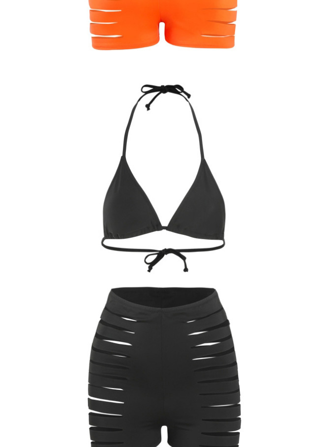 Fashion Black Plain Cut Hollow Swimsuit,Bikini Sets