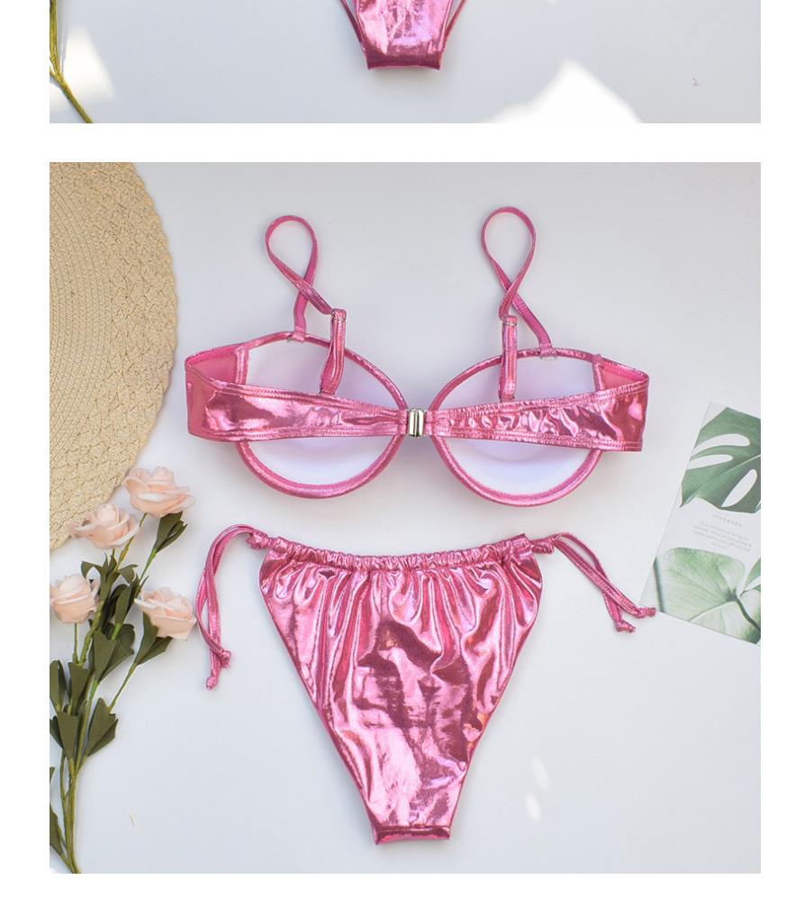 Fashion Pink Bronzing Hard Bag Tether Knotted Split Swimsuit,Bikini Sets
