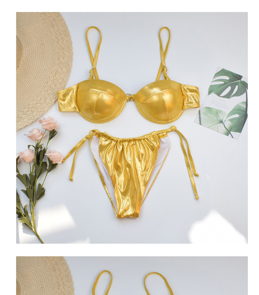 Fashion Golden Bronzing Hard Bag Tether Knotted Split Swimsuit,Bikini Sets