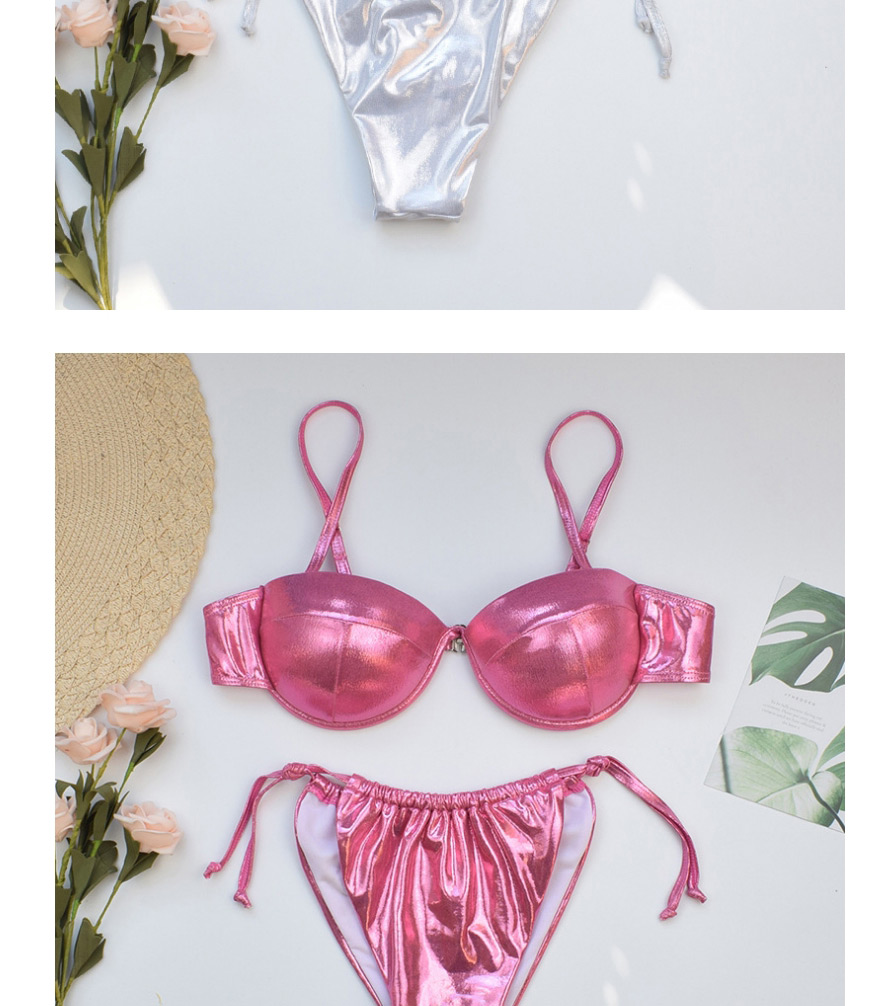Fashion Pink Bronzing Hard Bag Tether Knotted Split Swimsuit,Bikini Sets