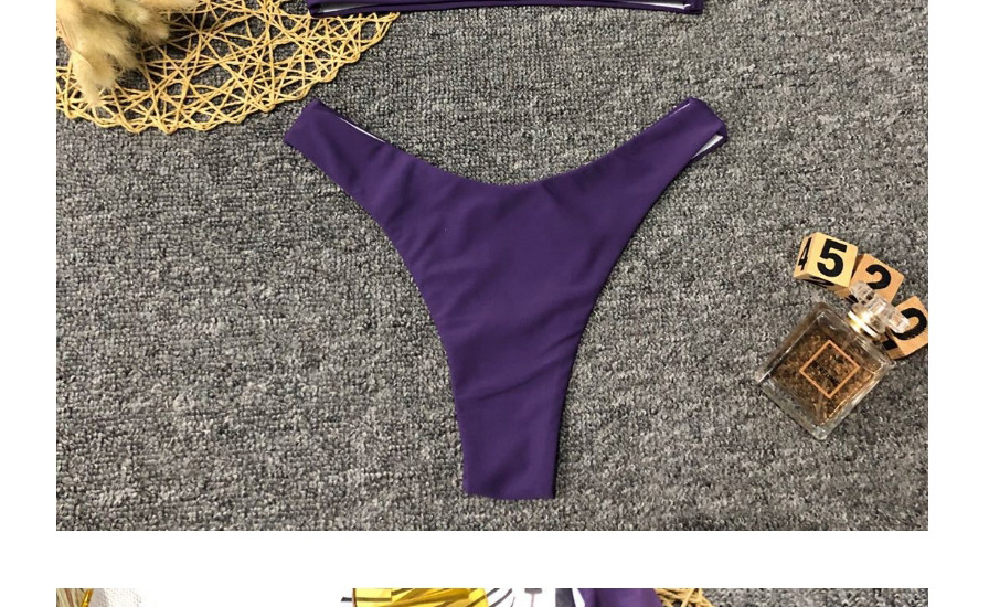 Fashion Purple Deep V-neck Solid Color Split Swimsuit,Bikini Sets