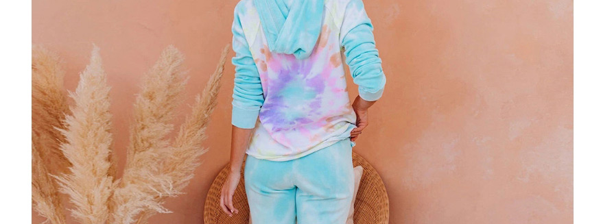Fashion Pink Blue Positioning Mark Tie-dye Hooded Two-piece Suit,Others
