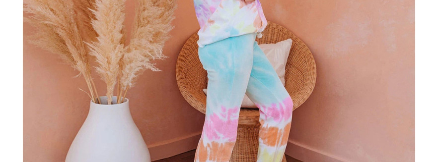 Fashion Pink Blue Positioning Mark Tie-dye Hooded Two-piece Suit,Others