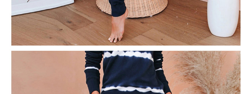 Fashion White Stripe On Blue Background Striped Long-sleeved Top Trousers Two-piece Home Service,Others