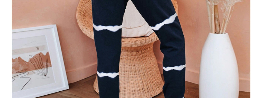 Fashion White Stripe On Blue Background Striped Long-sleeved Top Trousers Two-piece Home Service,Others