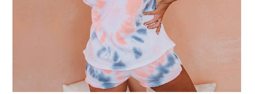 Fashion Red Blue Tie-dye Hooded Long Sleeve Sweater Shorts Two Piece Set,Tank Tops & Camis