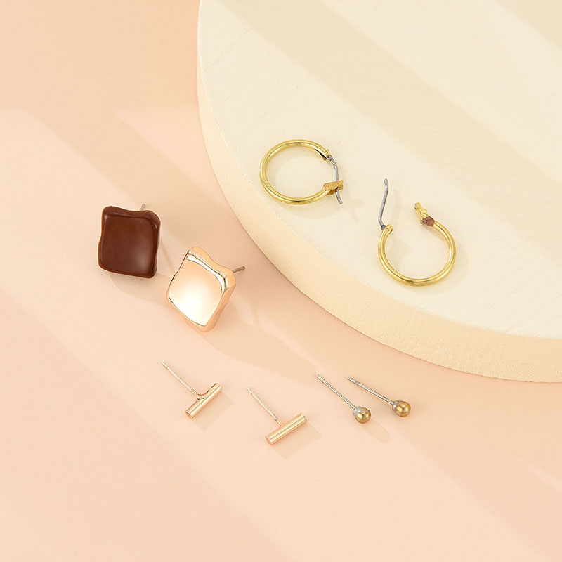 Fashion Golden Alloy Geometric Asymmetric Earrings Set,Jewelry Sets