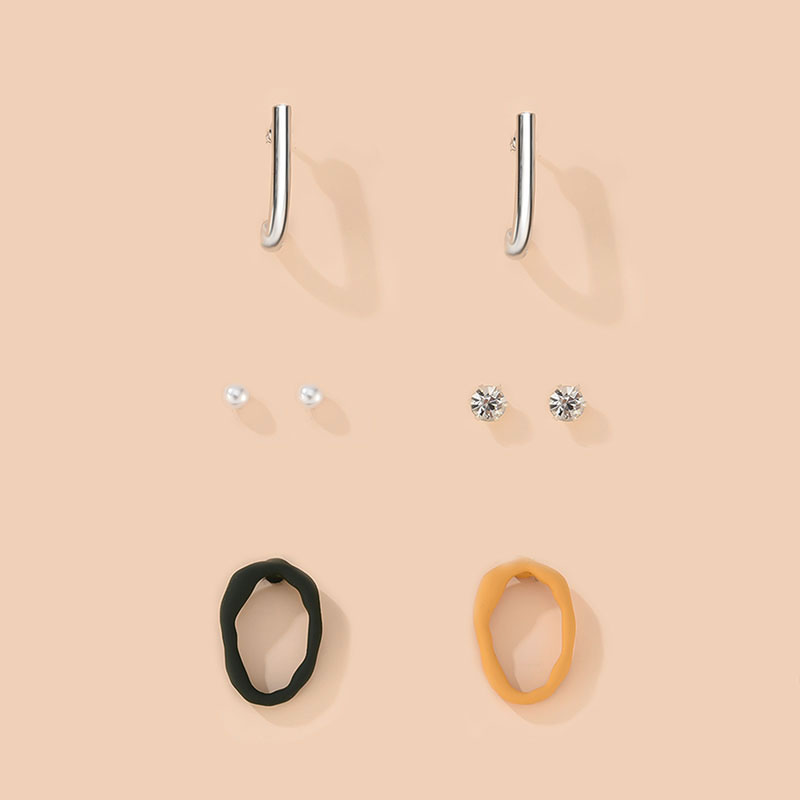 Fashion Color Alloy Pearl Diamond-studded Geometric Color Stud Earrings Set,Jewelry Sets