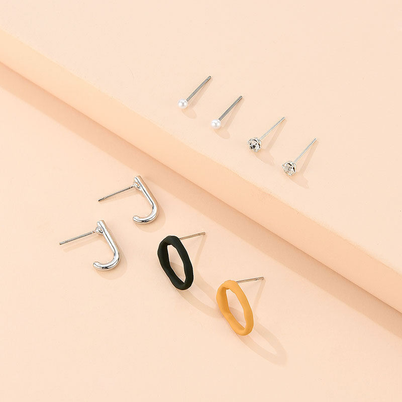 Fashion Color Alloy Pearl Diamond-studded Geometric Color Stud Earrings Set,Jewelry Sets