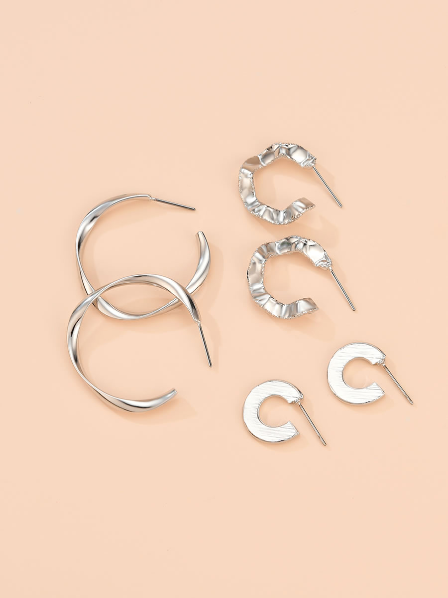 Fashion Silver Alloy Geometric C-shaped Irregular Earring Set,Jewelry Sets