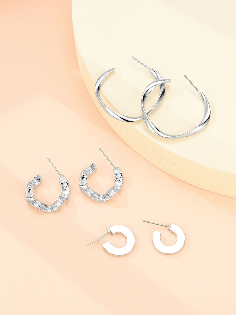 Fashion Silver Alloy Geometric C-shaped Irregular Earring Set,Jewelry Sets