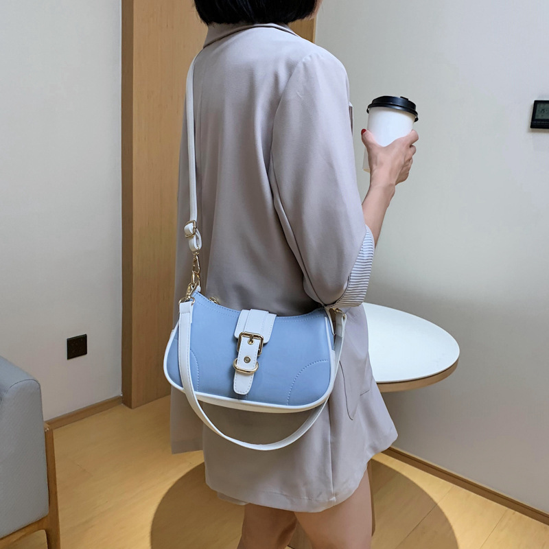 Fashion Purple One-shoulder Crossbody Bag With Stitching And Contrast Belt Buckle,Shoulder bags