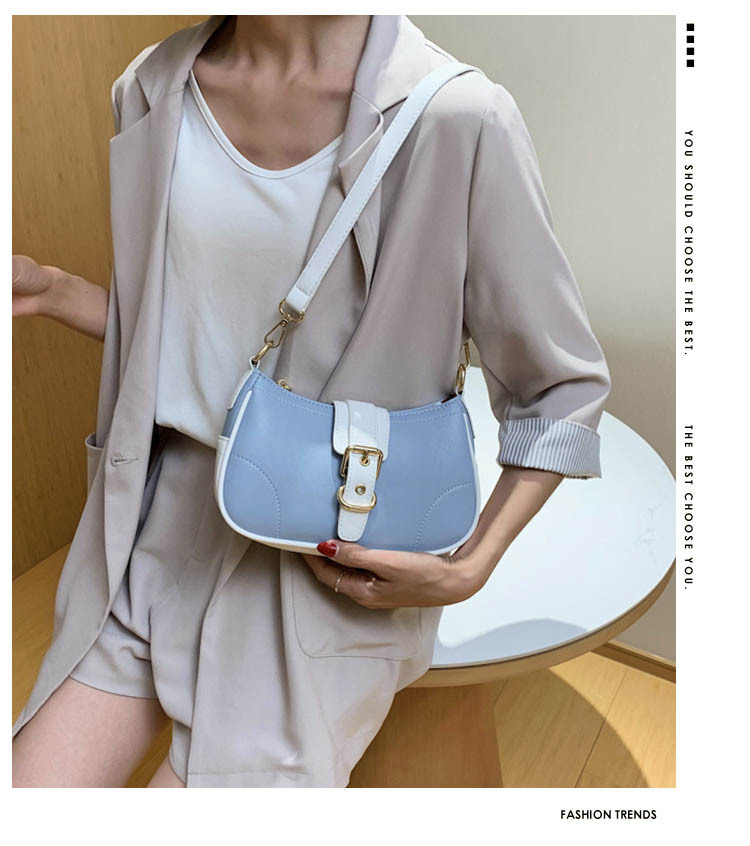 Fashion Blue One-shoulder Crossbody Bag With Stitching And Contrast Belt Buckle,Shoulder bags