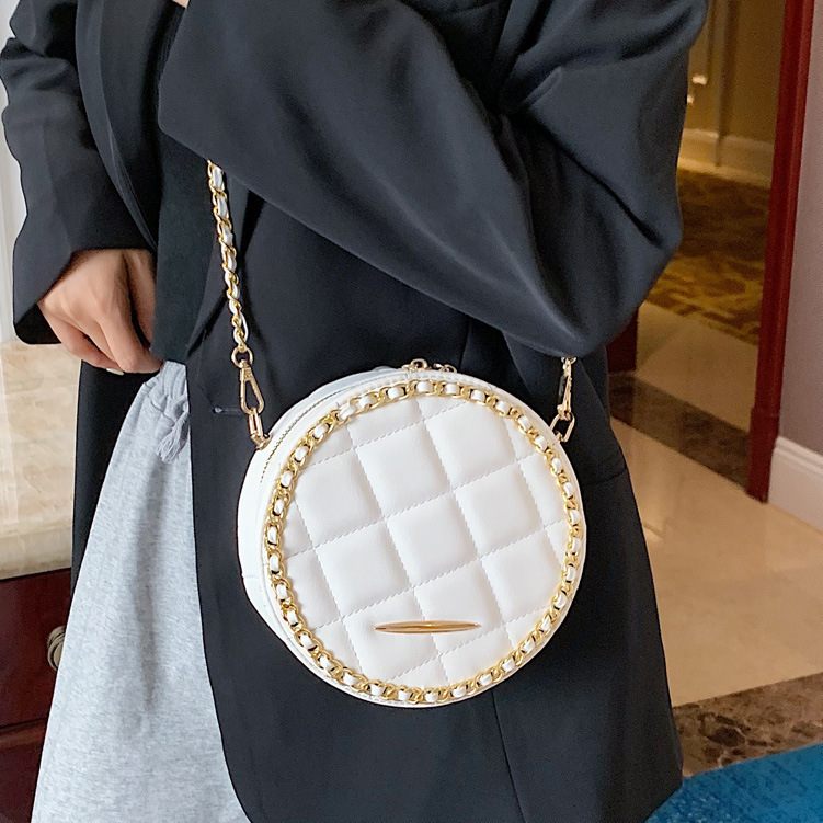 Fashion White Chain Round Diamond Single Shoulder Crossbody Bag,Shoulder bags