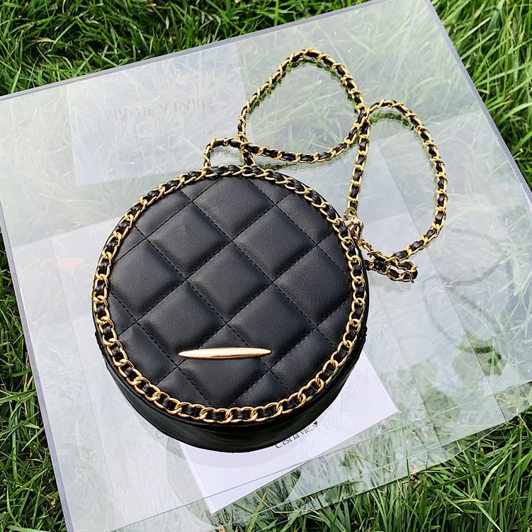 Fashion Black Chain Round Diamond Single Shoulder Crossbody Bag,Shoulder bags