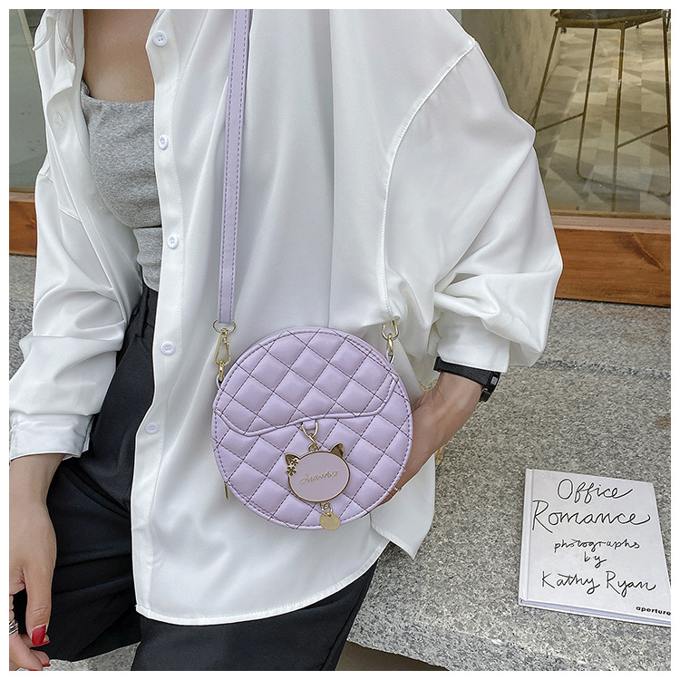 Fashion Purple Cat Pendant Quilted Shoulder Crossbody Bag,Shoulder bags