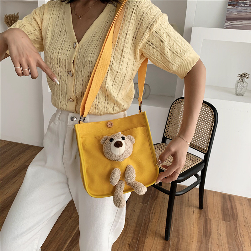 Fashion White Stuffed Bear Canvas Shoulder Bag,Shoulder bags