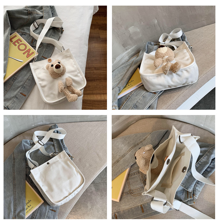 Fashion White Stuffed Bear Canvas Shoulder Bag,Shoulder bags