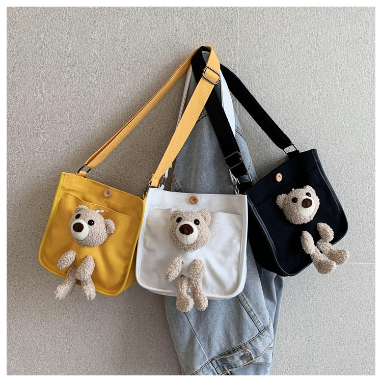 Fashion Black Stuffed Bear Canvas Shoulder Bag,Shoulder bags