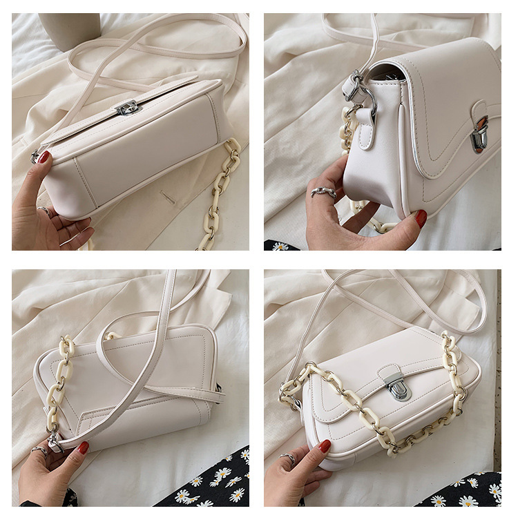 Fashion White Chain Lock Shoulder Crossbody Bag,Shoulder bags