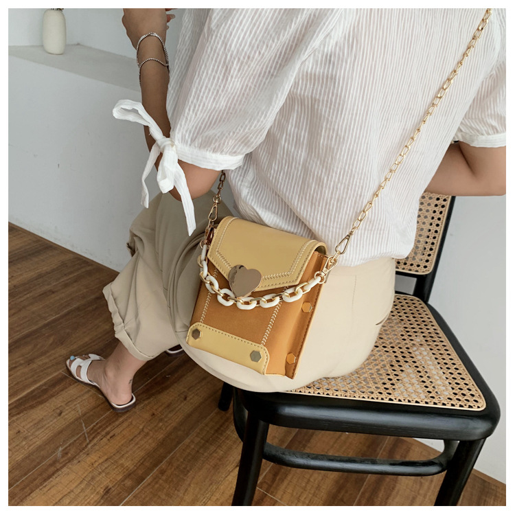 Fashion Yellow Matte Stitching Contrast Color Love Chain Chain Shoulder Bag,Shoulder bags