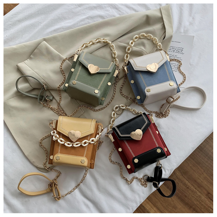 Fashion Beige Matte Stitching Contrast Color Love Chain Chain Shoulder Bag,Shoulder bags
