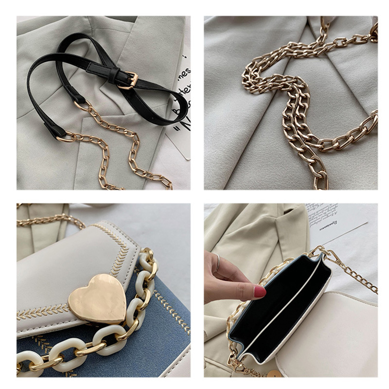 Fashion Black Matte Stitching Contrast Color Love Chain Chain Shoulder Bag,Shoulder bags