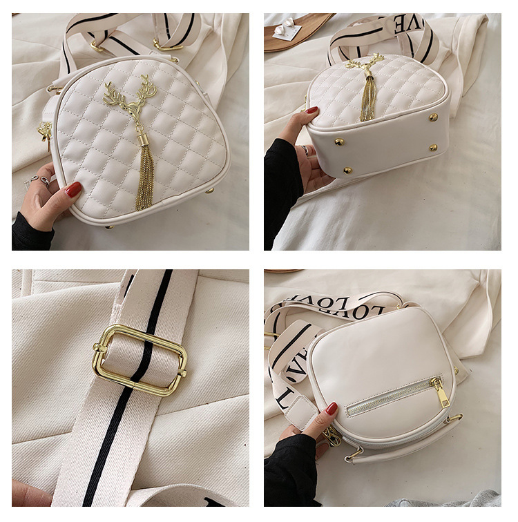Fashion 0 Word White Wide Shoulder Strap Tassel Letter Shoulder Bag,Shoulder bags