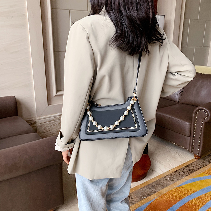 Fashion Blue Contrast Contrast Pearl Chain Shoulder Bag,Shoulder bags