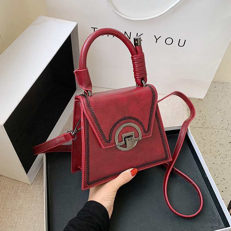 Fashion Red Wine Shoulder Crossbody Bag With Embroidery Thread Lock,Shoulder bags