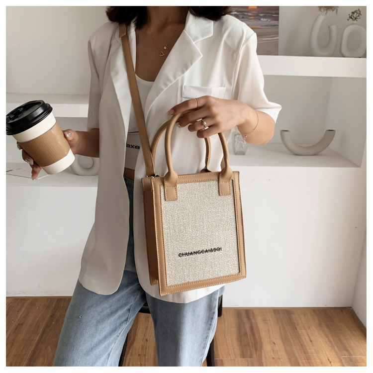 Fashion Khaki Wool Stitching Contrast Color Shoulder Messenger Bag,Shoulder bags
