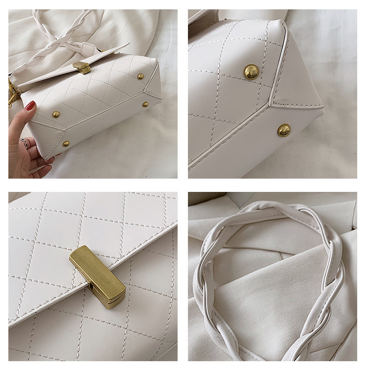 Fashion Beige Locked Diamond-woven Shoulder Crossbody Bag,Shoulder bags