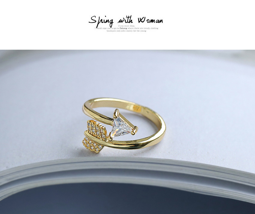 Fashion Golden Copper Inlaid Zircon Arrow Ring,Fashion Rings